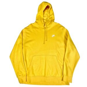 Nike Hoodie Mens XL Yellow Pullover Sweatshirt Fleece Kangaroo Swoosh Logo